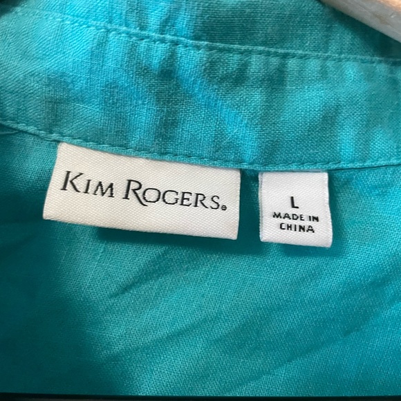 Kim Rogers teal button up blouse size large long sleeve or 3/4 option - Picture 4 of 5